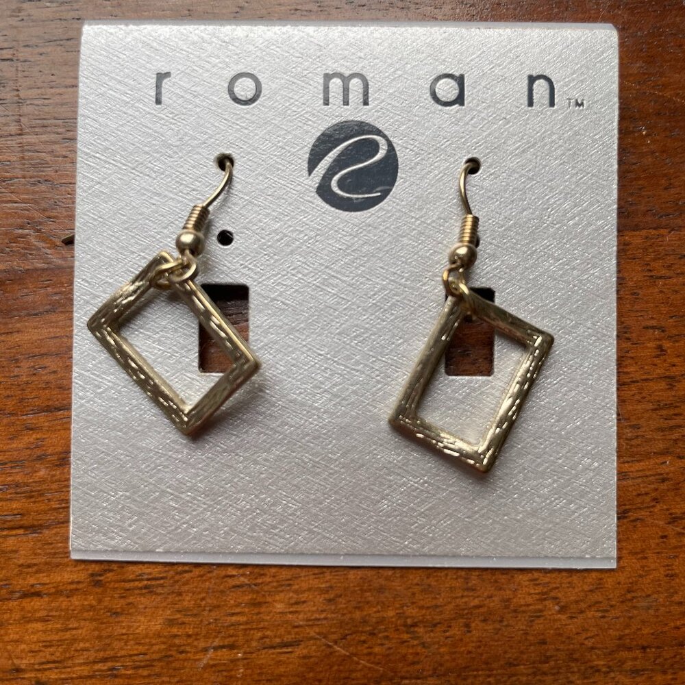 3/$12.  Roman Silver Tone Rectangular Drop Earrings.